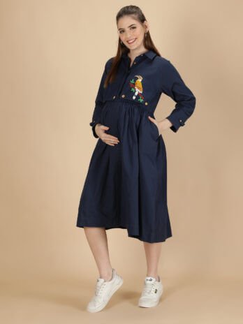 Beaky Hornbill Trench Dress Mama- Midnight Blue