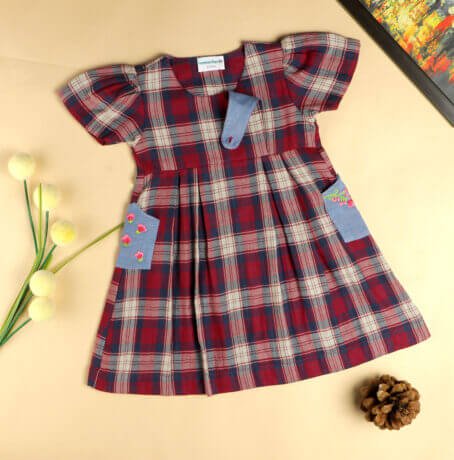 Checkered Rabbit Dress-Dusky Pink Blue