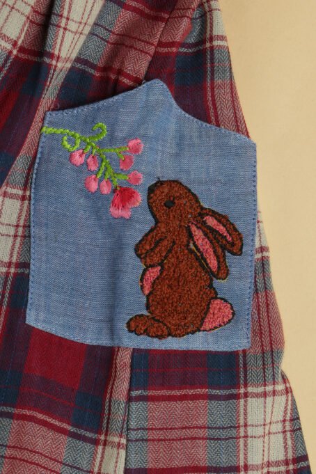 Checkered Rabbit Dress-Dusky Pink Blue