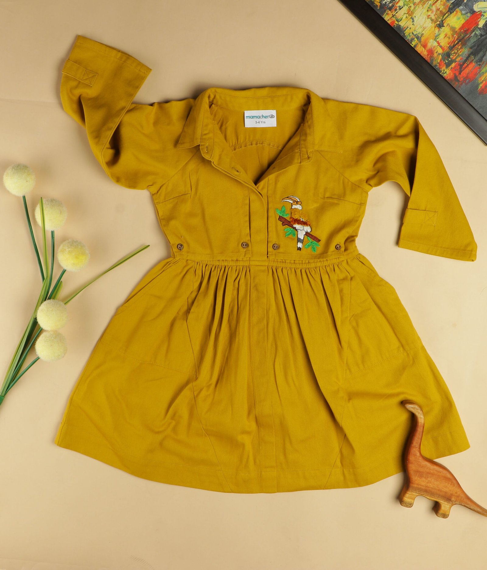 Beaky Hornbill Trench Style Dress - Fall Yellow image 1