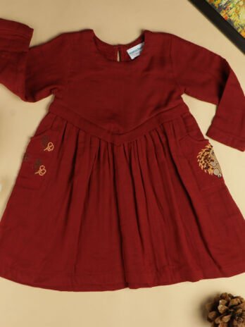 Hopping Hedgehog Dress-Fall Red