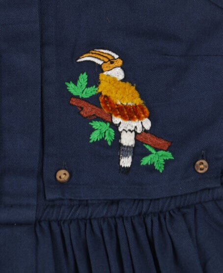 Beaky Hornbill Trench Style Dress- Midnight Blue