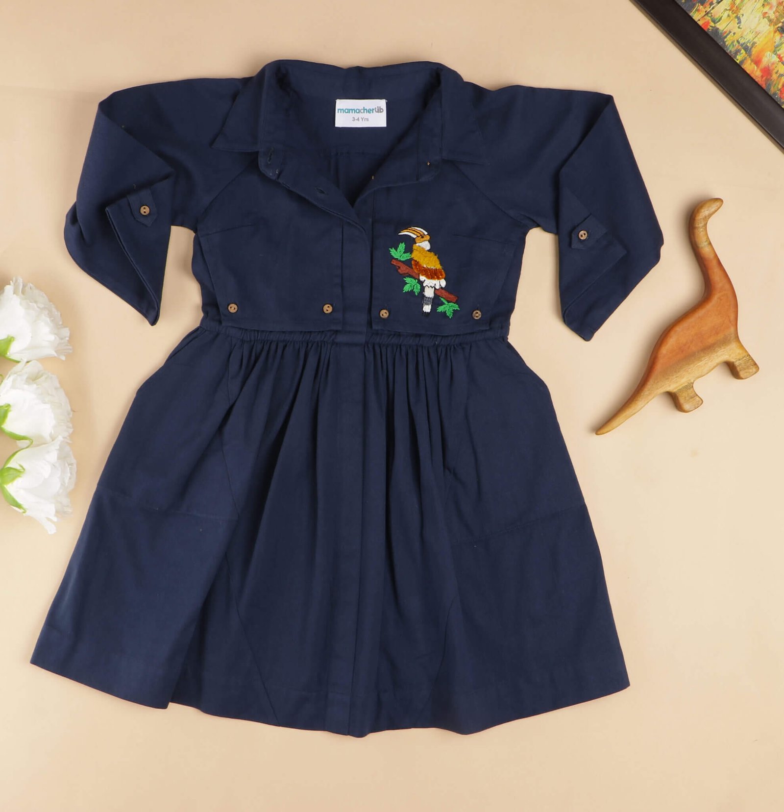 Beaky Hornbill Trench Style Dress- Midnight Blue image 1