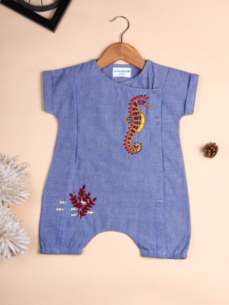 Summer Seahorse Romper Blue