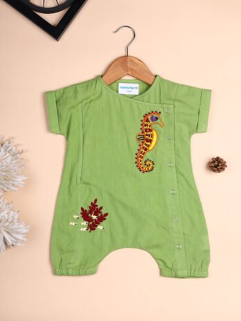 Summer seahorse romper green